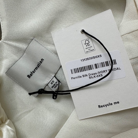 Reformation Pernille Ivory Silk Dress White Wedding Tie Sleeve - XS - with tags - Picture 4 of 14
